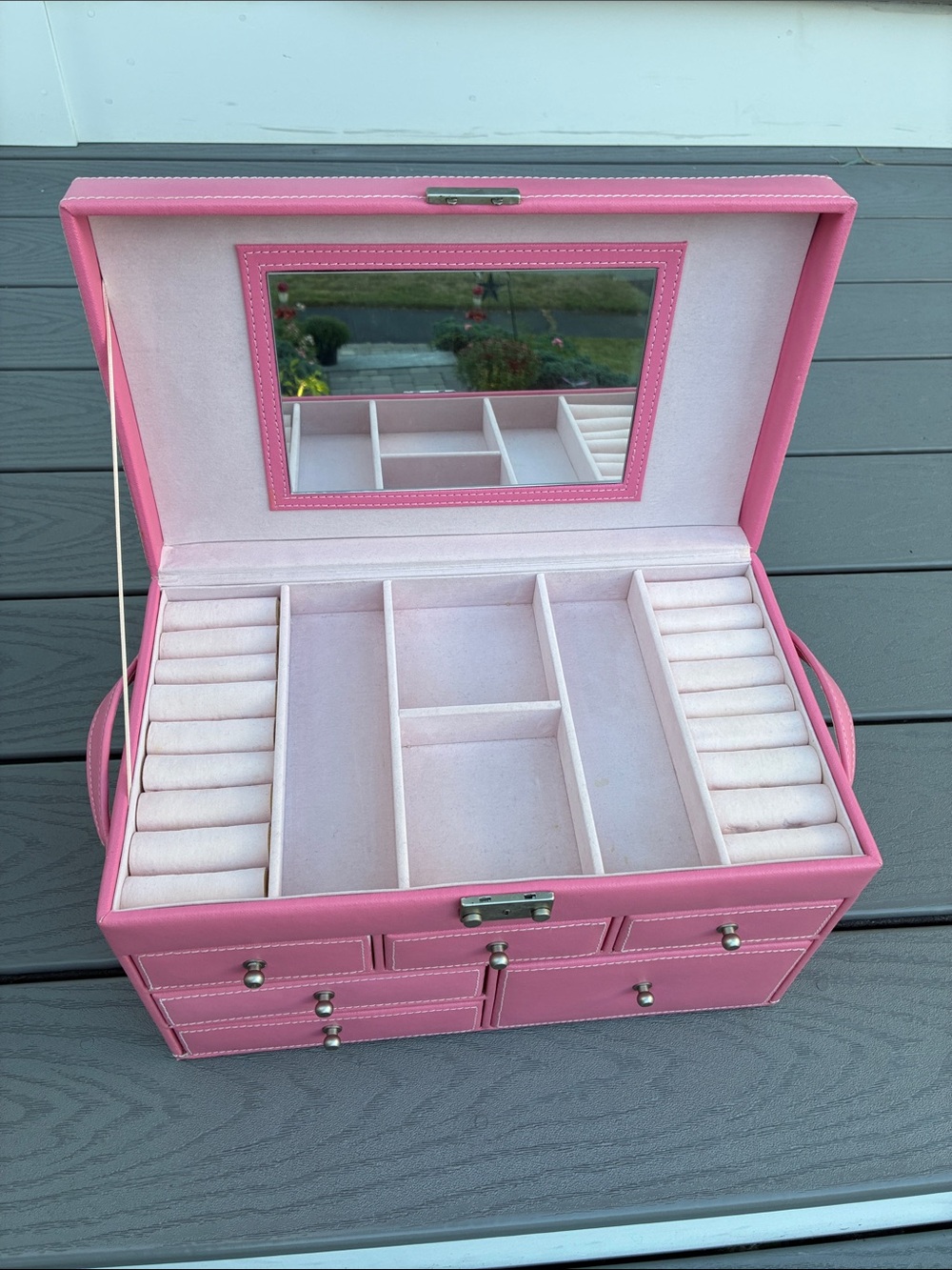 Pink Faux Leather Jewelry Organizer Box with Multiple Drawers - Picture 6 of 9